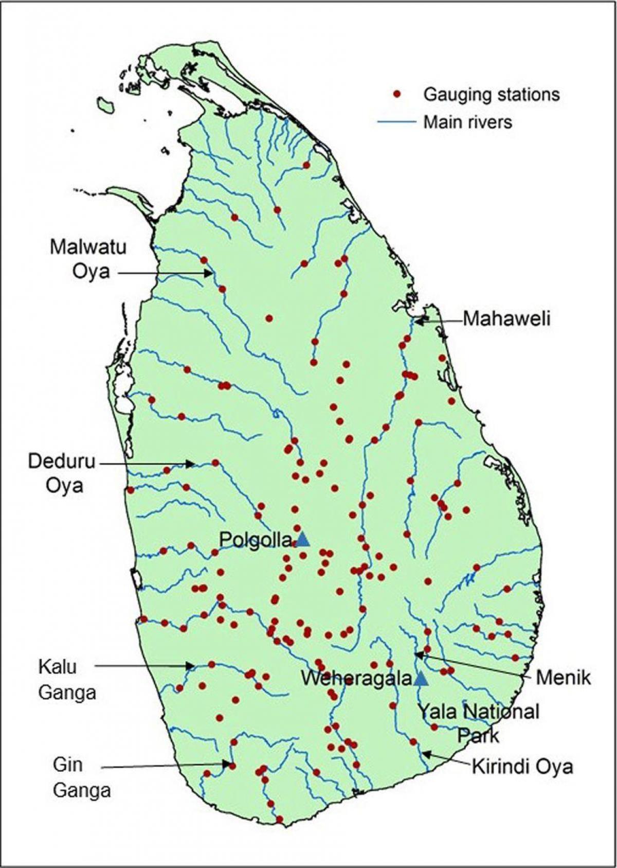 Sri Lanka prensipal rivyè kat jeyografik