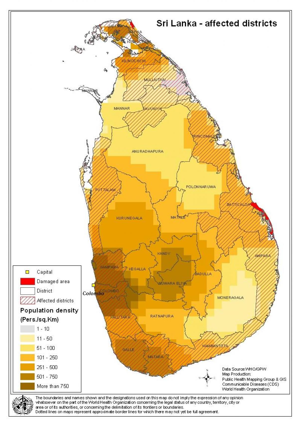 kat jeyografik nan Sri Lankan dansite popilasyon