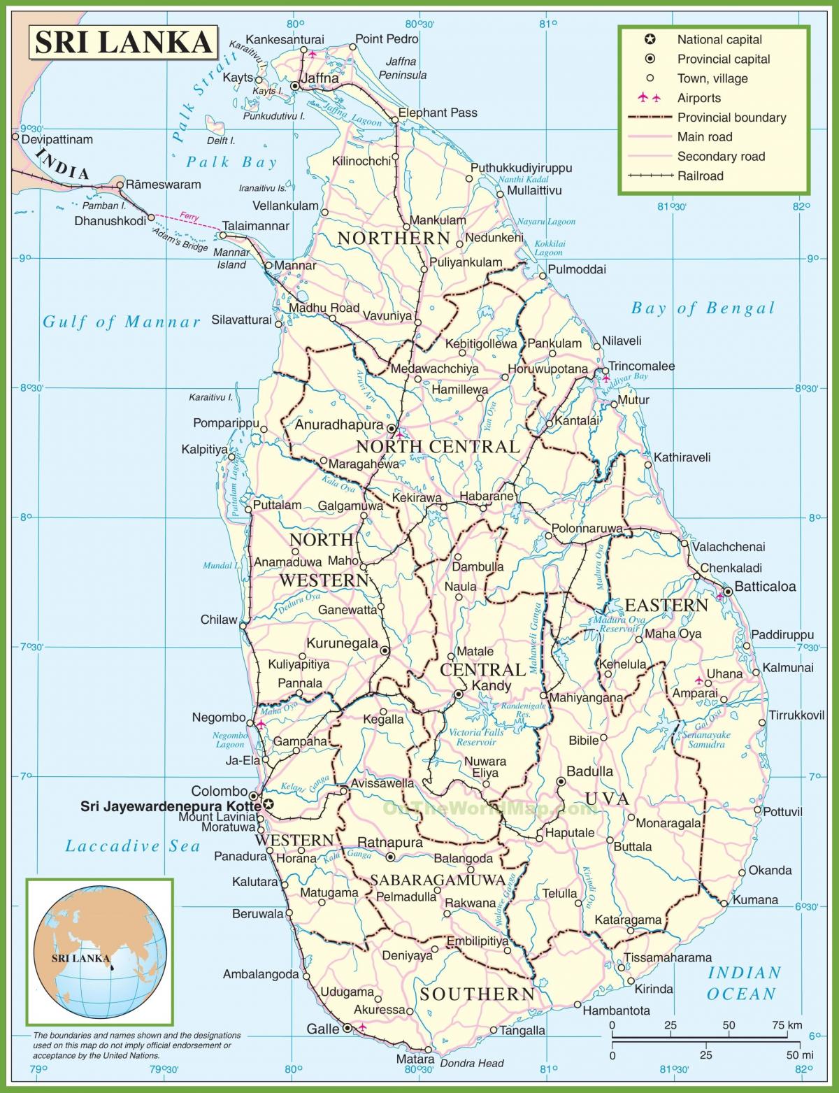 yon kat jeyografik nan Sri Lanka