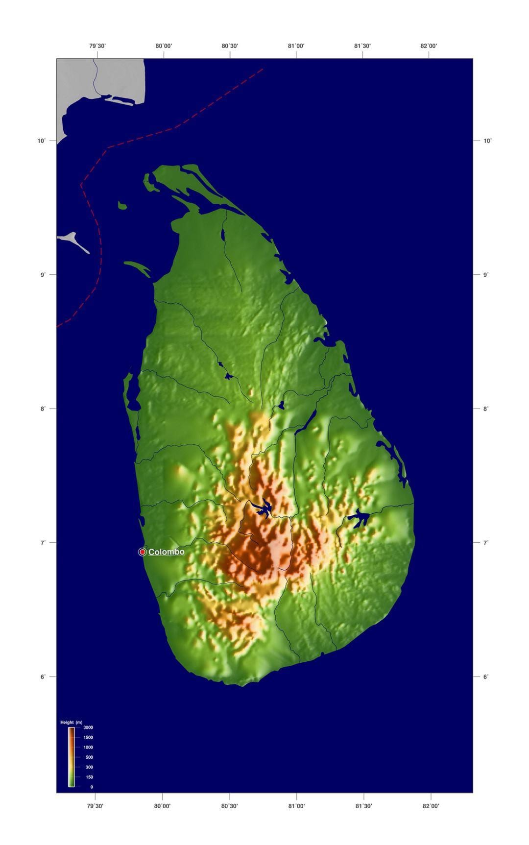 kat jeyografik nan Sri Lanka elevasyon