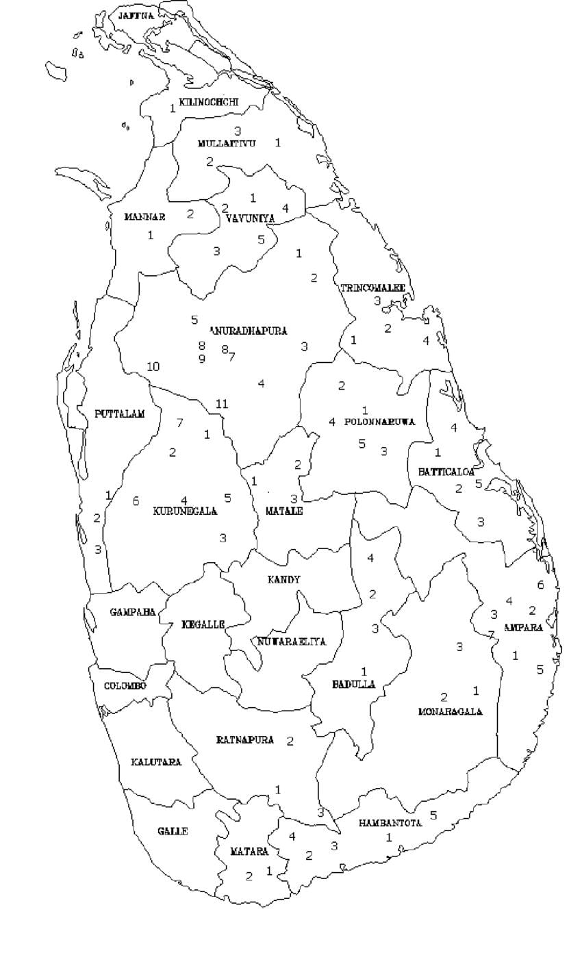 kat jeyografik nan Sri Lanka kat jeyografik nwa ak blan