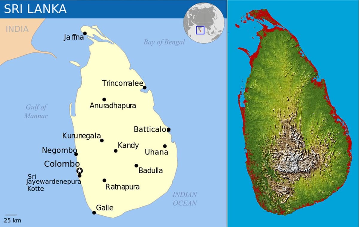 kat jeyografik nan Sri Lanka topografik