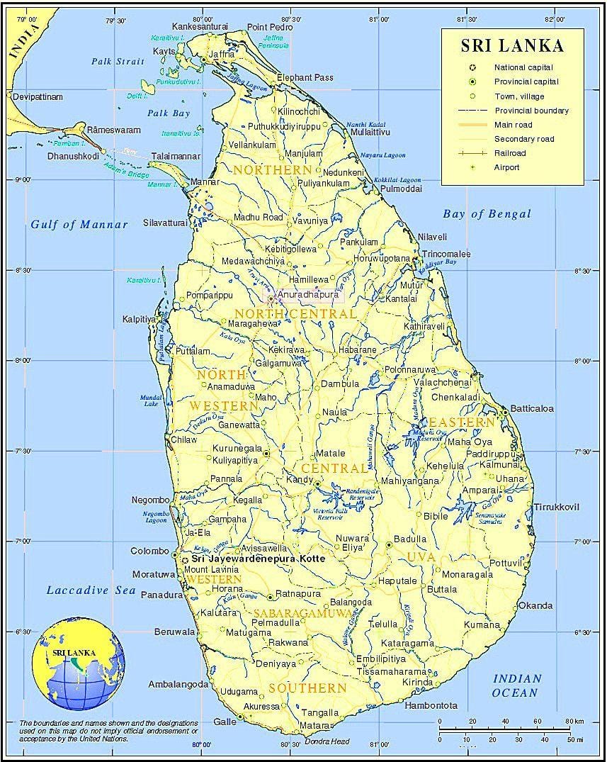 kat jeyografik nan Sri Lanka kote istorik