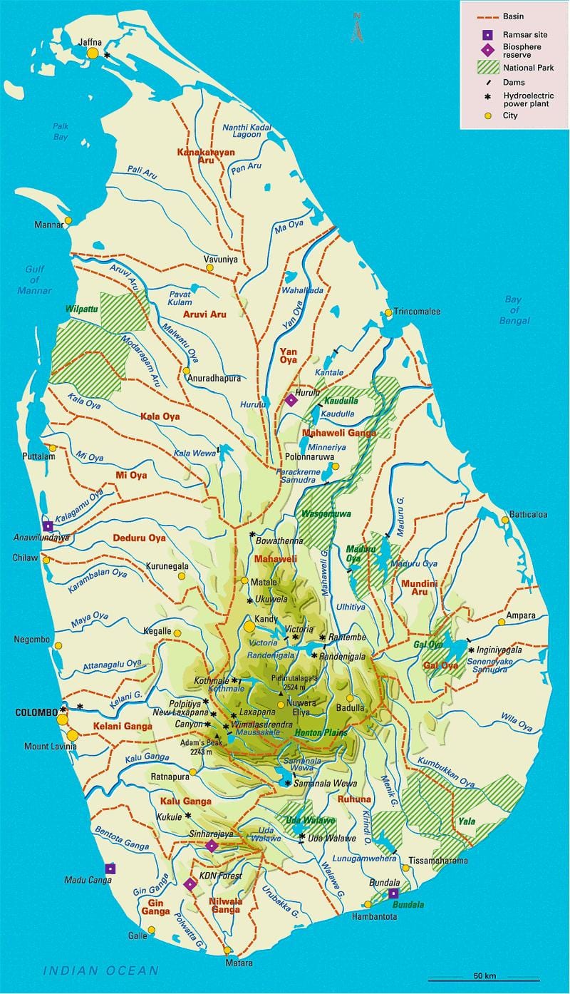 Sri Lankan rivyè kat jeyografik nan tamil