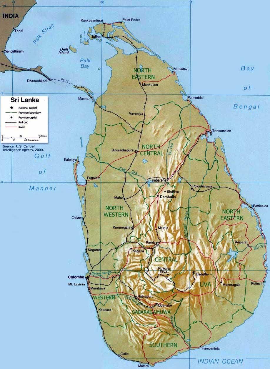 mòn yo nan Sri Lanka kat jeyografik