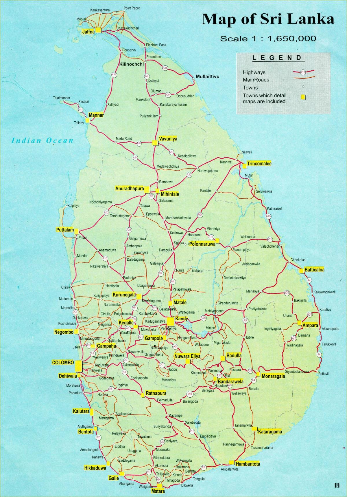 kat jeyografik nan Sri Lanka map ak distans