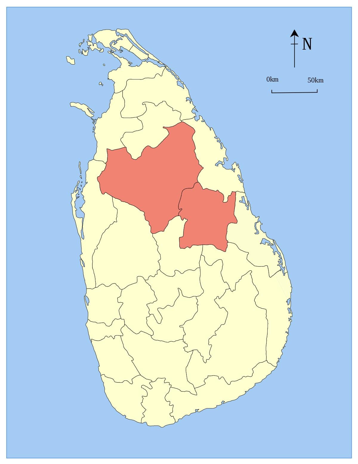 santral pwovens Sri Lanka kat jeyografik