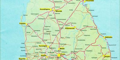 Kat jeyografik nan Sri Lanka map ak distans